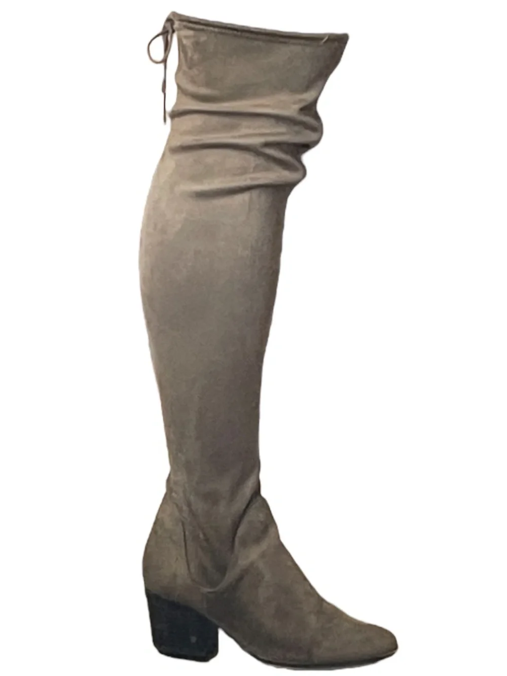 Aldo Over the Knee Boots 6 Faux Suede Sock Stretch Taupe Brown Heeled Almond Toe